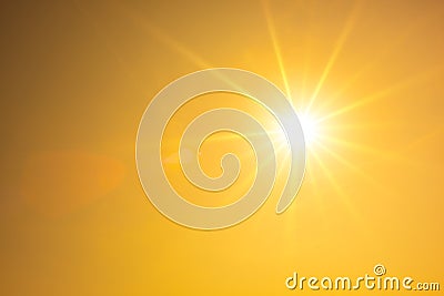 Hot summer or heat wave background, orange sky with glowing sun Stock Photo