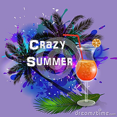 Summer background with palm trees and juice Vector Illustration