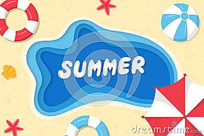 Summer background paper style on the sea Vector Illustration