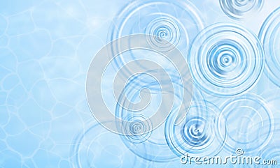 Summer background. Radial waves from a rain on water. Texture of water surface. Overhead view. Circles and rings on the Vector Illustration