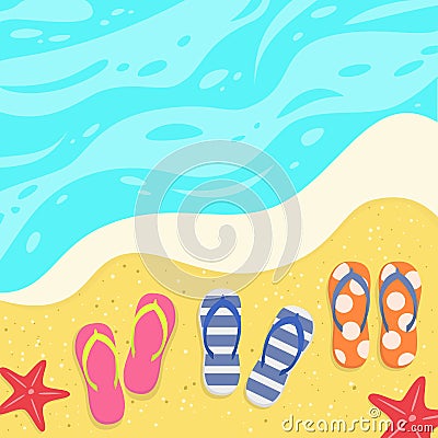 Summer background with slates on the sand by the sea Vector Illustration