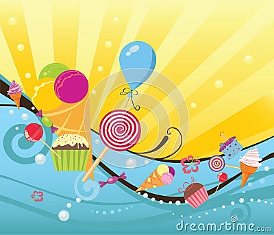 Summer background with sweets and ice creams Vector Illustration