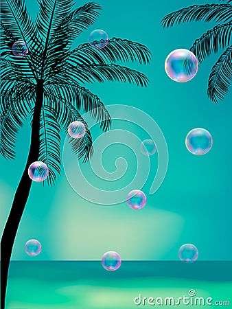 Summer background with transparent bubbles. Vector Illustration