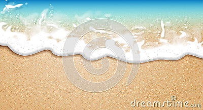 Summer background. Transparent sea wave on the sandy shore. 3D vector. High detailed realistic illustration Vector Illustration