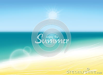 Summer background vector illustration. Blurred beach with enjoy the summer text Vector Illustration