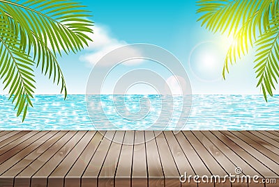 Summer background with empty table. Vector illustration Vector Illustration