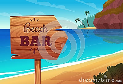 Summer background with wooden signboard on the beach Vector Illustration