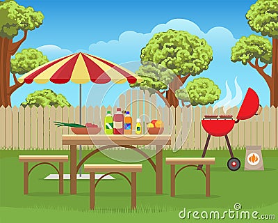 Summer backyard fun bbq Vector Illustration