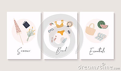 Summer banner set. Summer essentials. Vector illustration Vector Illustration