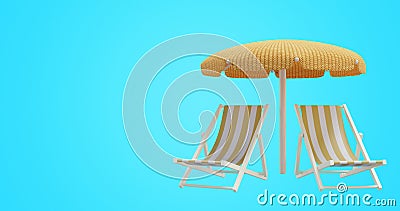 Summer banner. Sun loungers and umbrella on isolated background. Stock Photo