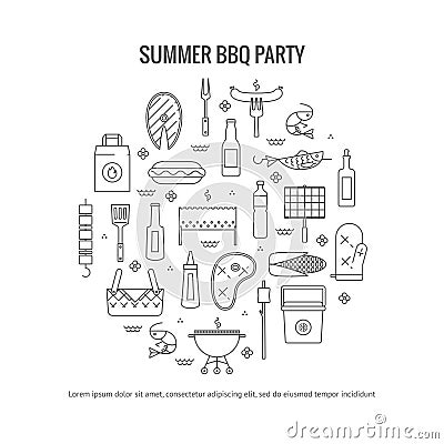 Summer barbecue and grill flyer concept Vector Illustration