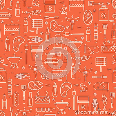 Summer barbecue and grill lseamless pattern Vector Illustration