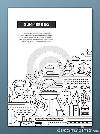 Summer barbecue and picnic line design poster Vector Illustration