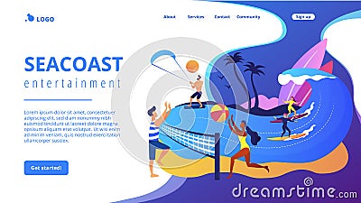 Summer beach activities concept landing page. Vector Illustration