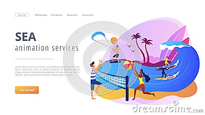 Summer beach activities concept landing page. Vector Illustration