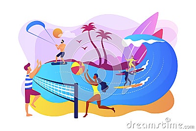 Summer beach activities concept vector illustration. Vector Illustration