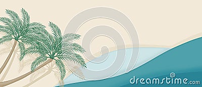 Summer Beach background with curve waves and palm trees Stock Photo