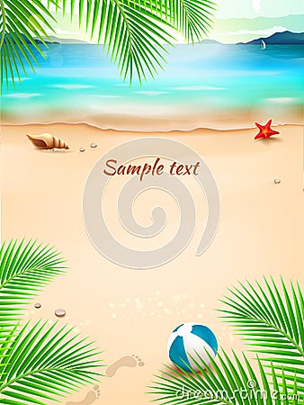 Summer beach background, seascape, sand and wave. Vector Illustration Vector Illustration