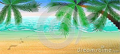 Summer beach background. View on the sea and the horizon under the palm trees Stock Photo