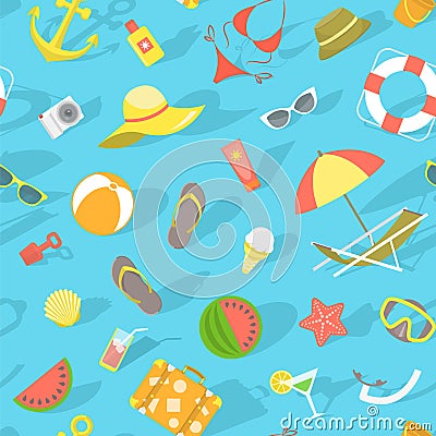 Summer beach essentials seamless pattern Vector Illustration