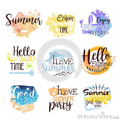 Summer Beach Holidays Colorful Label Set Vector Illustration