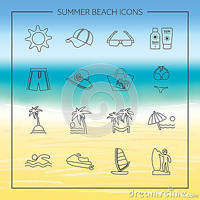 Summer beach icons. Travel, tourism and vacation icons vector Vector Illustration