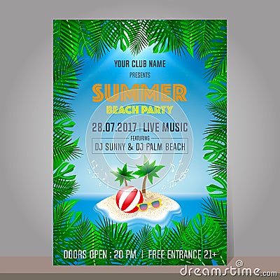 Summer beach party design template. Season vacation, weekend. Vector Illustration. Vector Illustration