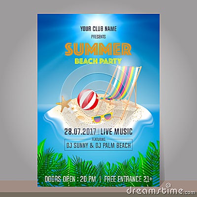 Summer beach party design template. Season vacation, weekend. Vector Illustration. Vector Illustration