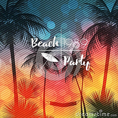 Summer Beach Party Flyer Design with Palmtrees - Vector Illustration. Vector Illustration