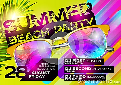 Summer Beach Party Poster for Music Festival. Vector Illustration