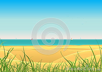 Summer Beach With Sailboats Postcard Background Stock Photo