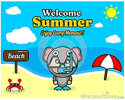 Summer elephant costume banner template Vector Illustration