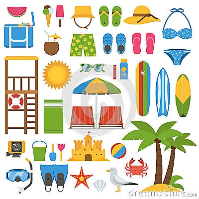 Summer Beach Set Vector Illustration