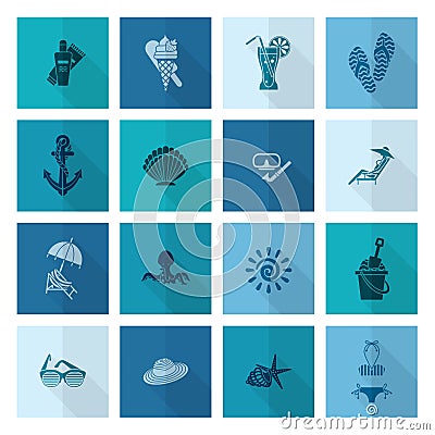 Summer and Beach Simple Flat Icons Vector Illustration