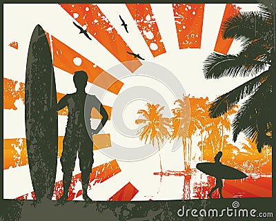 Summer Beach Surfer Vector Illustration