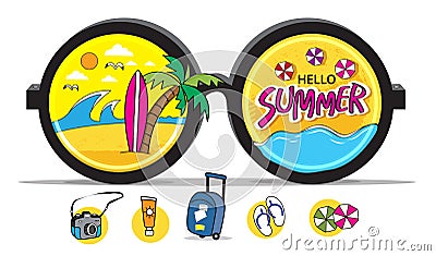 Summer beach surfing icons Vector Illustration