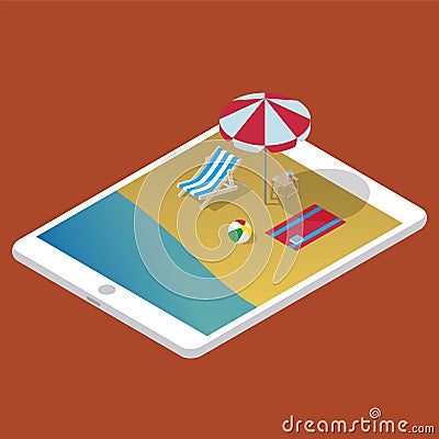 Summer beach on tablet Vector Illustration