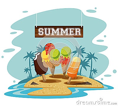 Summer beach and vacation card Vector Illustration