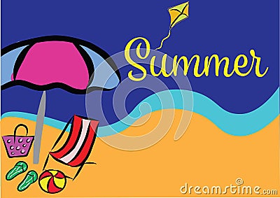 Summer beach vacation color banner Vector Illustration