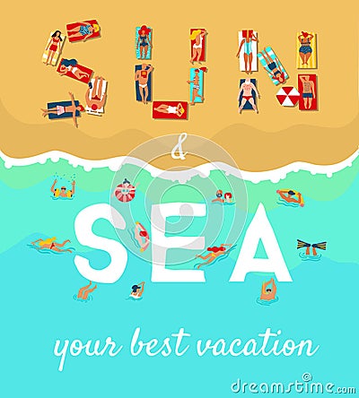 Summer Beach Vacation Flat Poster Vector Illustration