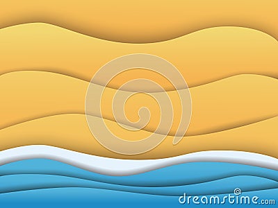 Summer beach vector poster background template in moder paper layer material design style. Symbol of summer holiday Vector Illustration