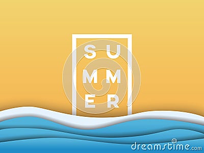 Summer beach vector poster background template in modern paper layer material design style. Symbol of summer holiday Vector Illustration