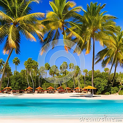 705 Summer Beach Vibes: A vibrant and sunny background featuring summer beach vibes with palm trees and vibrant colors that crea Stock Photo