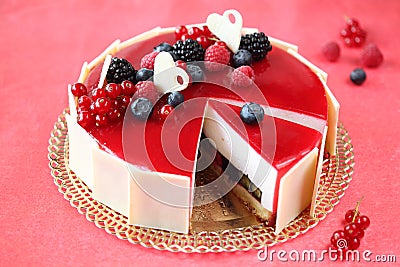 Summer Berries Cake with Coconut Mousse Stock Photo