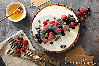 Summer berries and greek yogurt tart Stock Photo