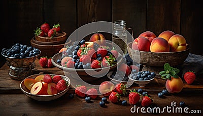 Summer berry bowl fresh, ripe, organic, healthy, gourmet, juicy snack generated by AI Stock Photo
