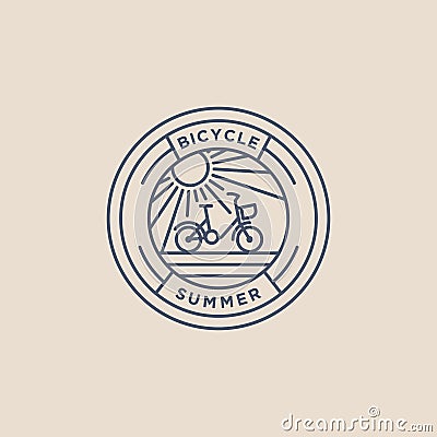 Summer bicycle minimalist line art badge icon logo Vector Illustration