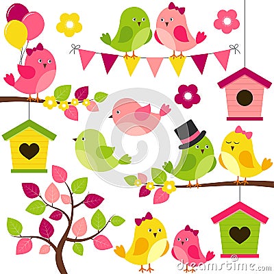 Summer Birds Vector Illustration