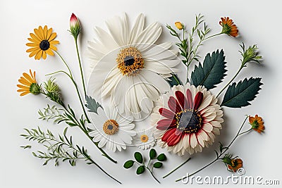 The Sweet Smell of Summer: A Bouquet of Fragrant Flowers, Isolated on White Background - Generative AI Stock Photo