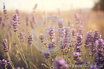 Summer blossoming lavender in violet flower field background, created with Generative AI technology Stock Photo